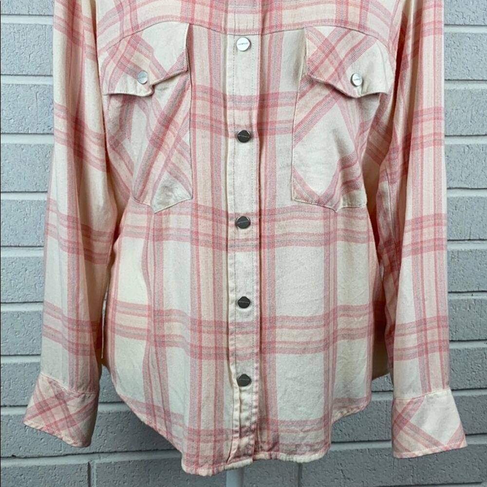 Sanctuary Women's Pink & White Plaid Long Sleeve Button Down Shirt Size Small - Picture 3 of 11